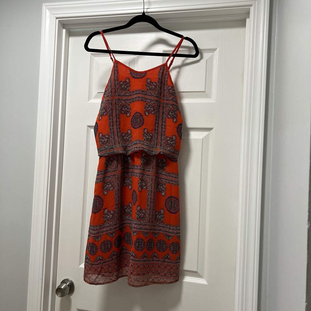 Pixley paisley red/orange spagetti strap lined summer dress small
